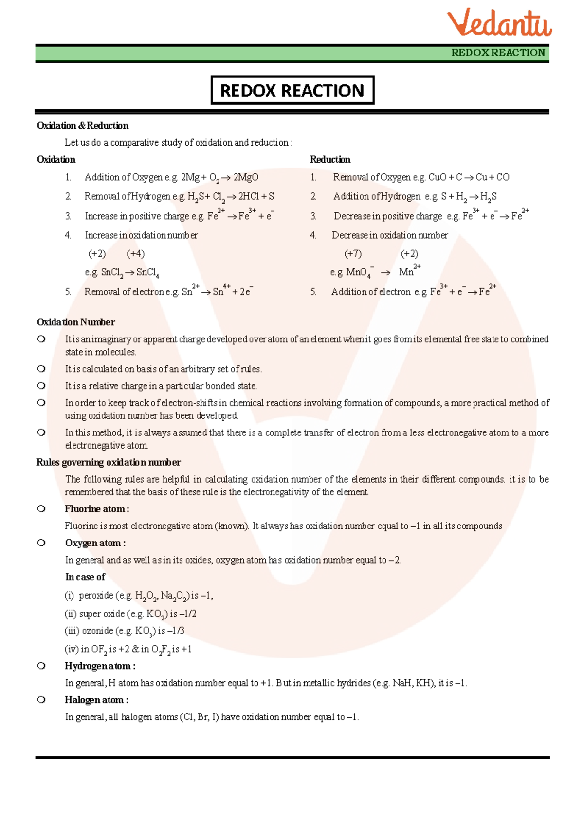 Chemistry Chapter 7 Redox reaction Class 11 Notes PDF Download ...