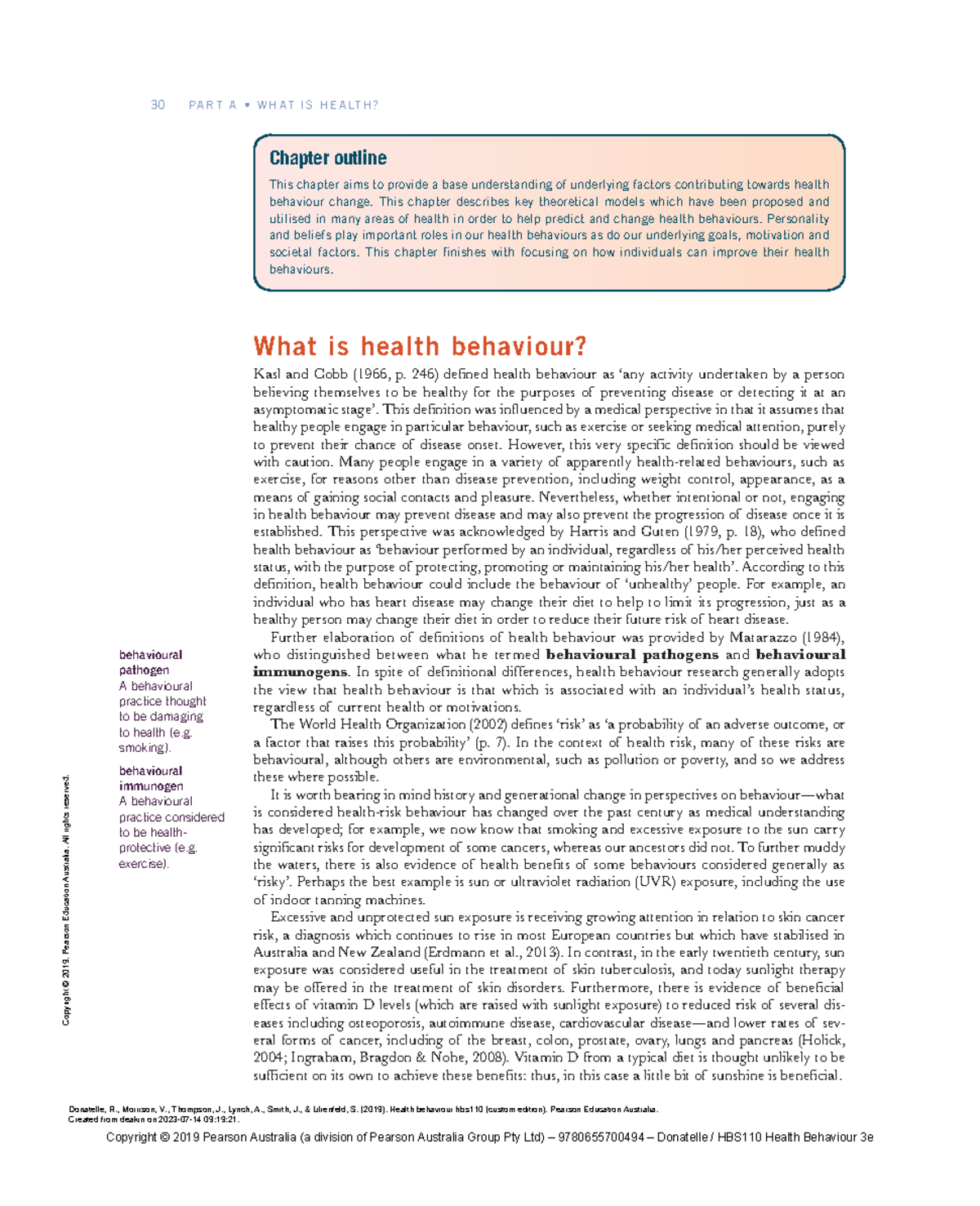 Health Behaviour HBS110 chapter 2 - 30 P A R T A • W H AT I S H E A LT ...