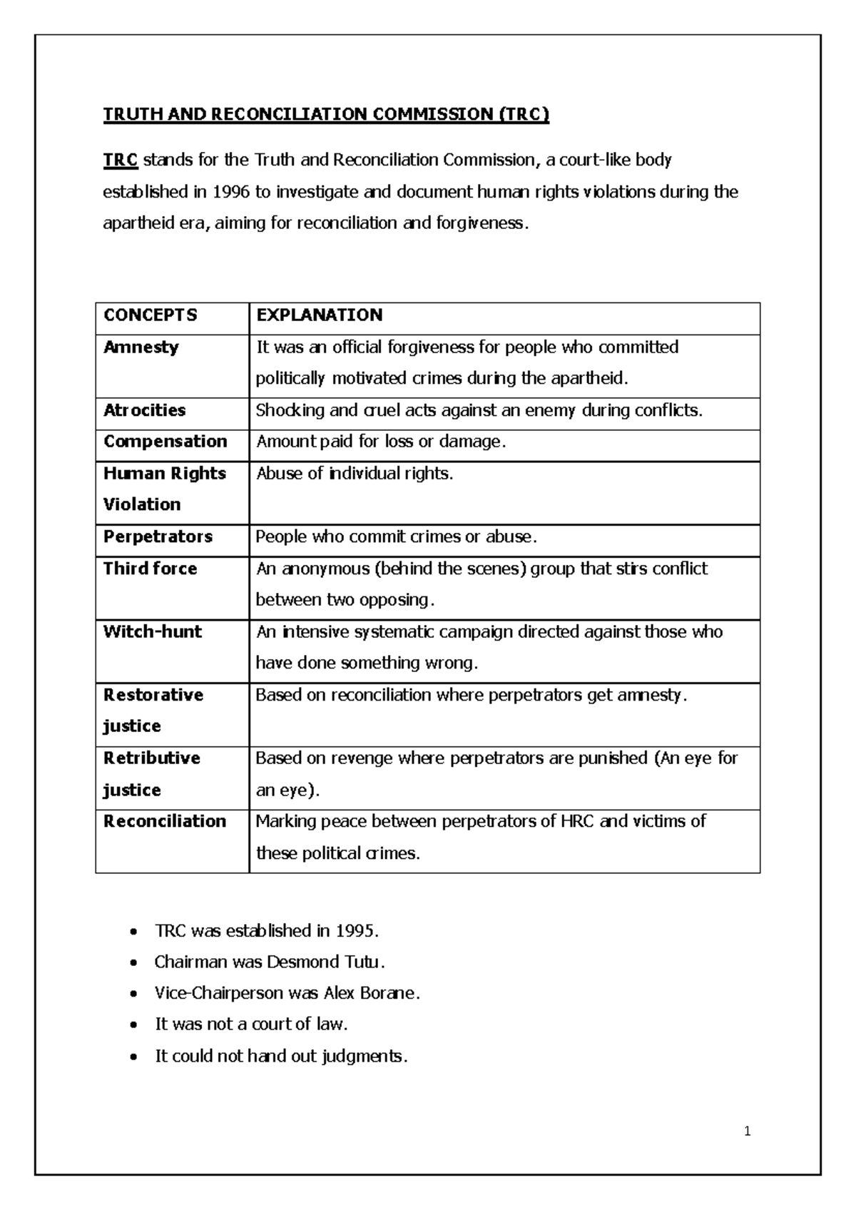TRC Overview: Truth and Reconciliation Commission Insights - Studocu