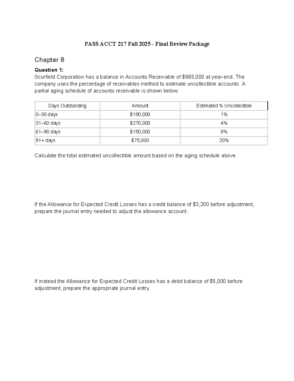 Final Review - PASS ACCT 217 Fall 2025 Comprehensive Study Guide - Studocu