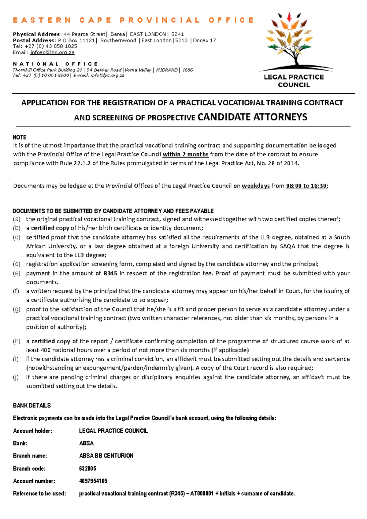 Application for Registration of Practical Vocational Training Contract ...