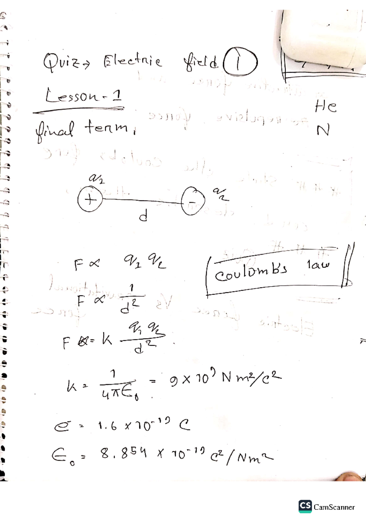 Electric Field Quiz (PHYS101): Concepts on Forces and Laws - Studocu