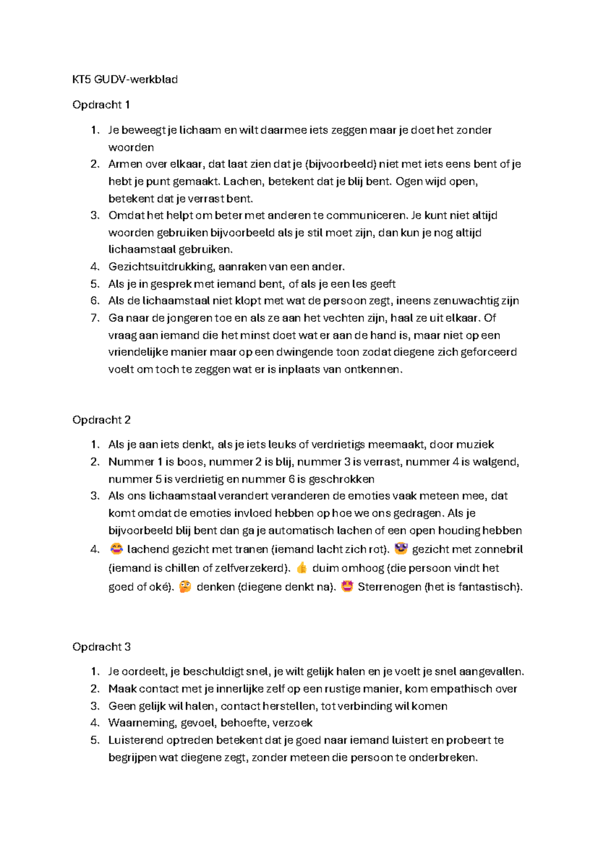 KT5 GUDV- Lichaamstaal en Communicatie Werkblad - Studeersnel
