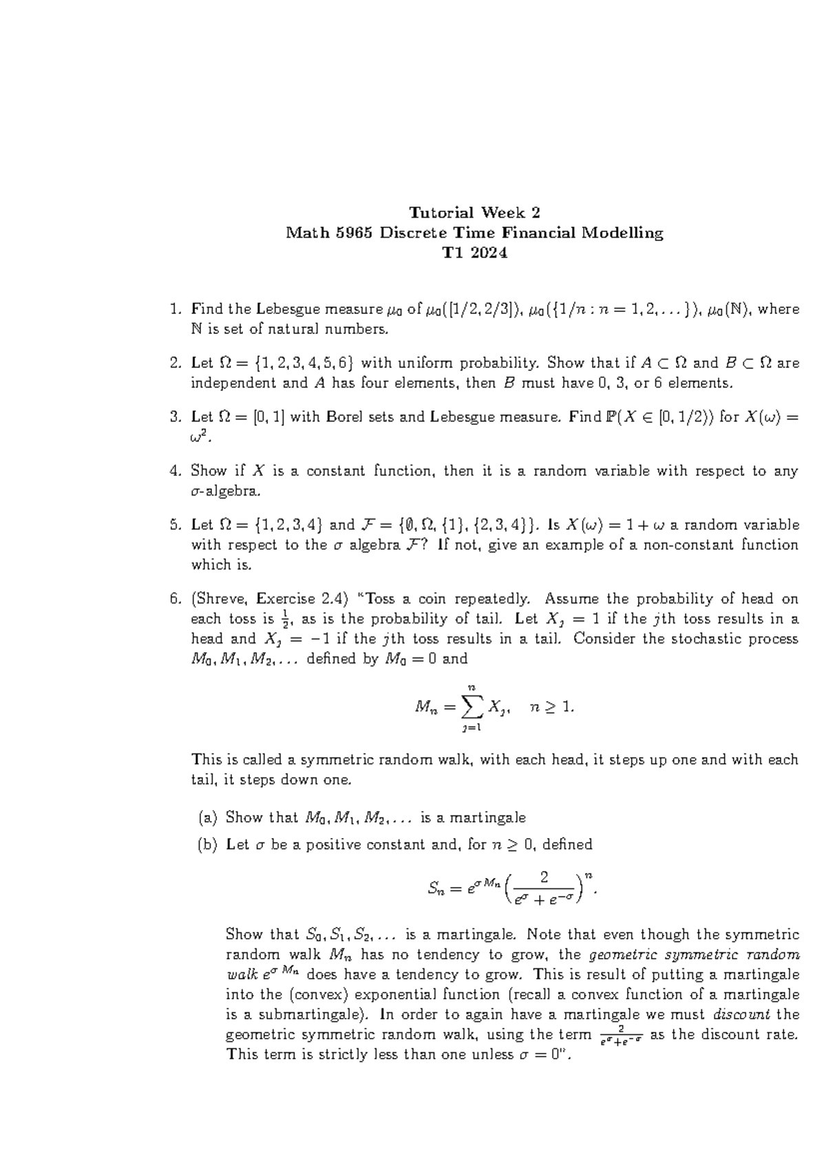 Math 5965 T1 2024 - Week 2 Tutorial Questions and Solutions - Studocu
