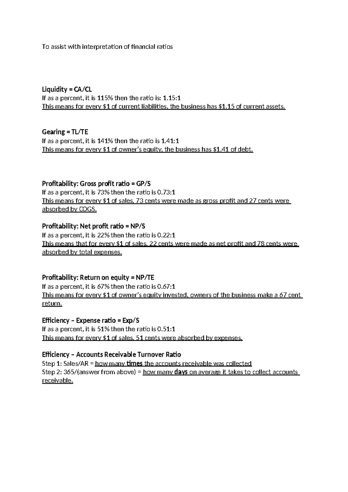 Financial Ratios Analysis Guide - Business Insights - Studocu