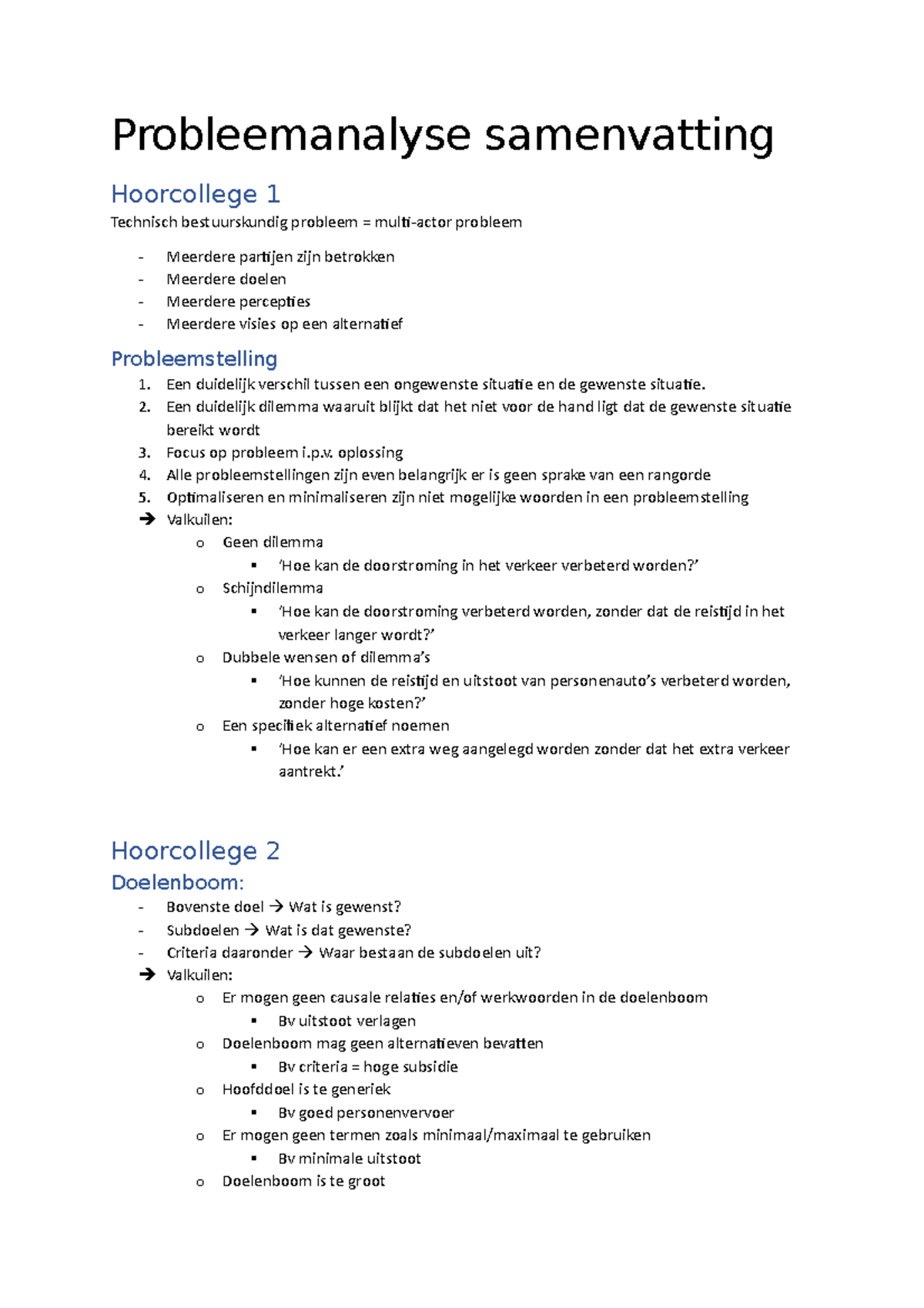 Probleemanalyse Samenvatting Hoorcollege 1-3 Technisch Bestuurskunde ...
