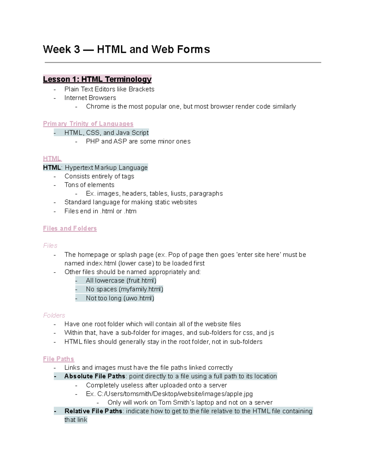 Week 3 — HTML Basics and Web Forms (CS 2033 Lecture Notes) - Studocu