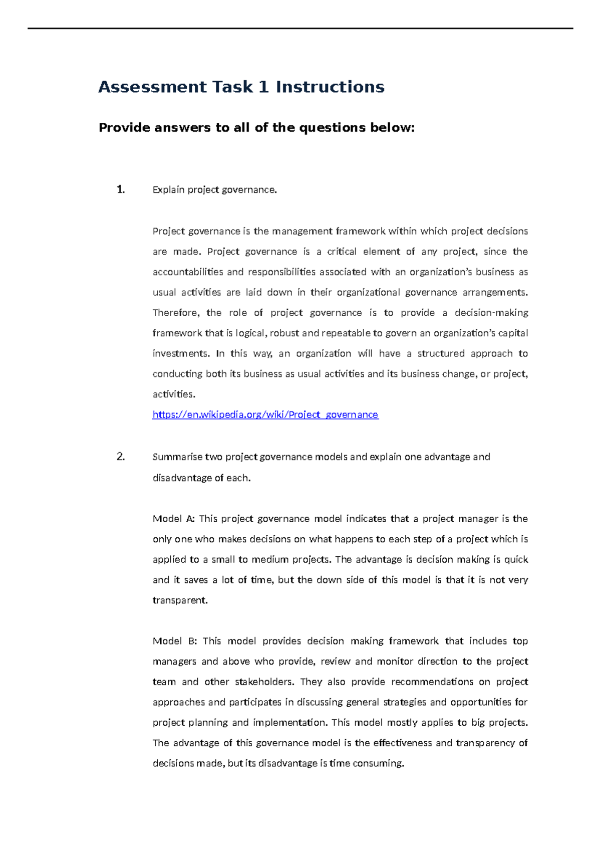 Assessment Task 1: Project Governance & Management Insights - Studocu