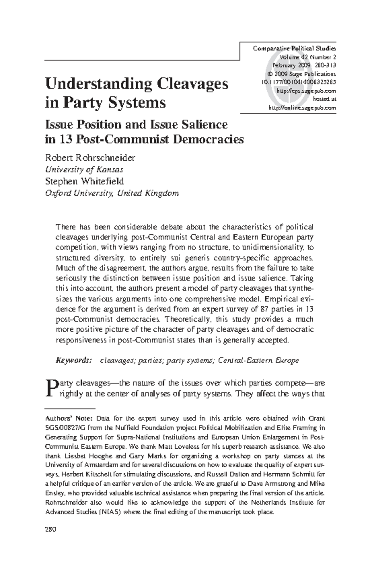 Understanding Cleavages in Party Systems: Post-Communist Democracies ...