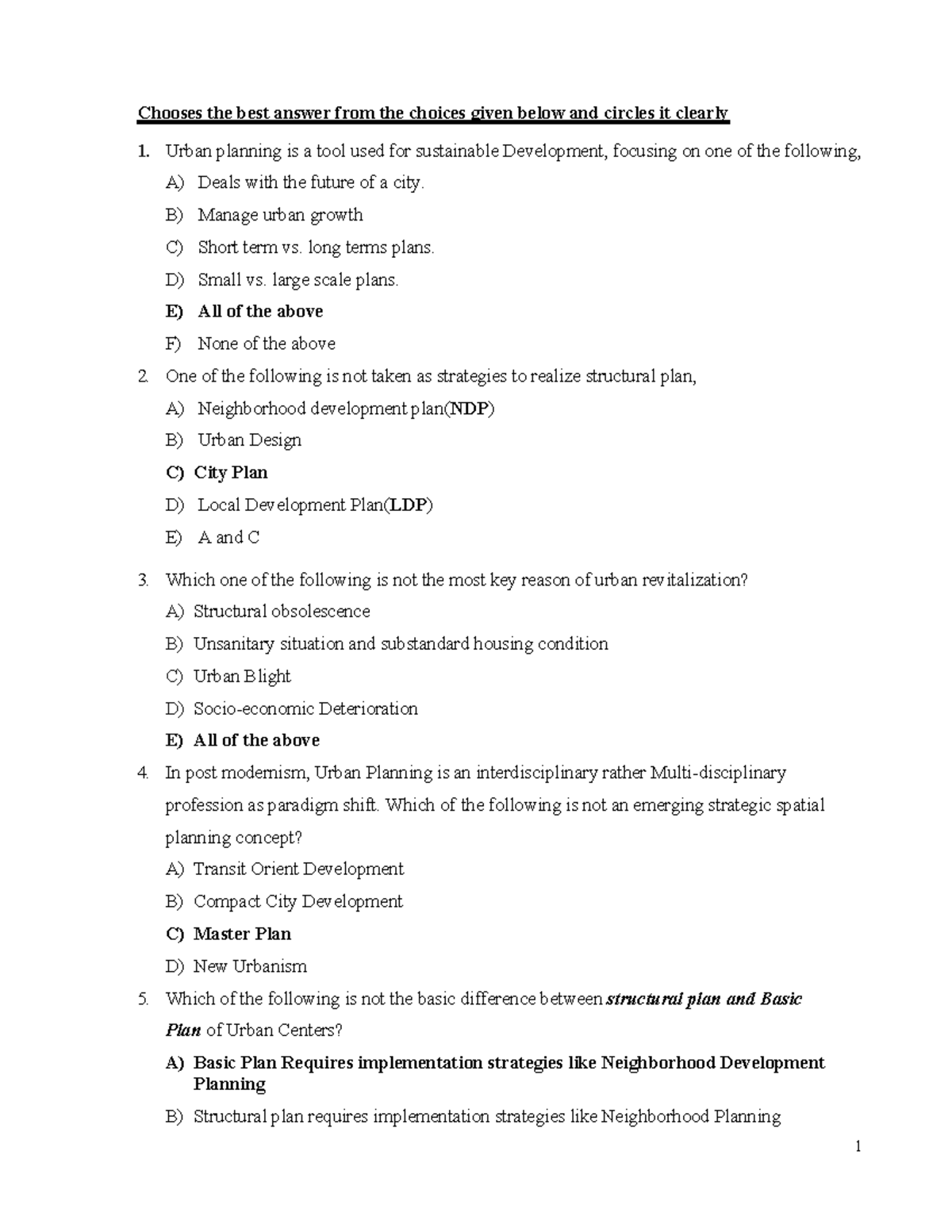 Urban Planning BSc Program Model Exit Exam Questions - Studocu