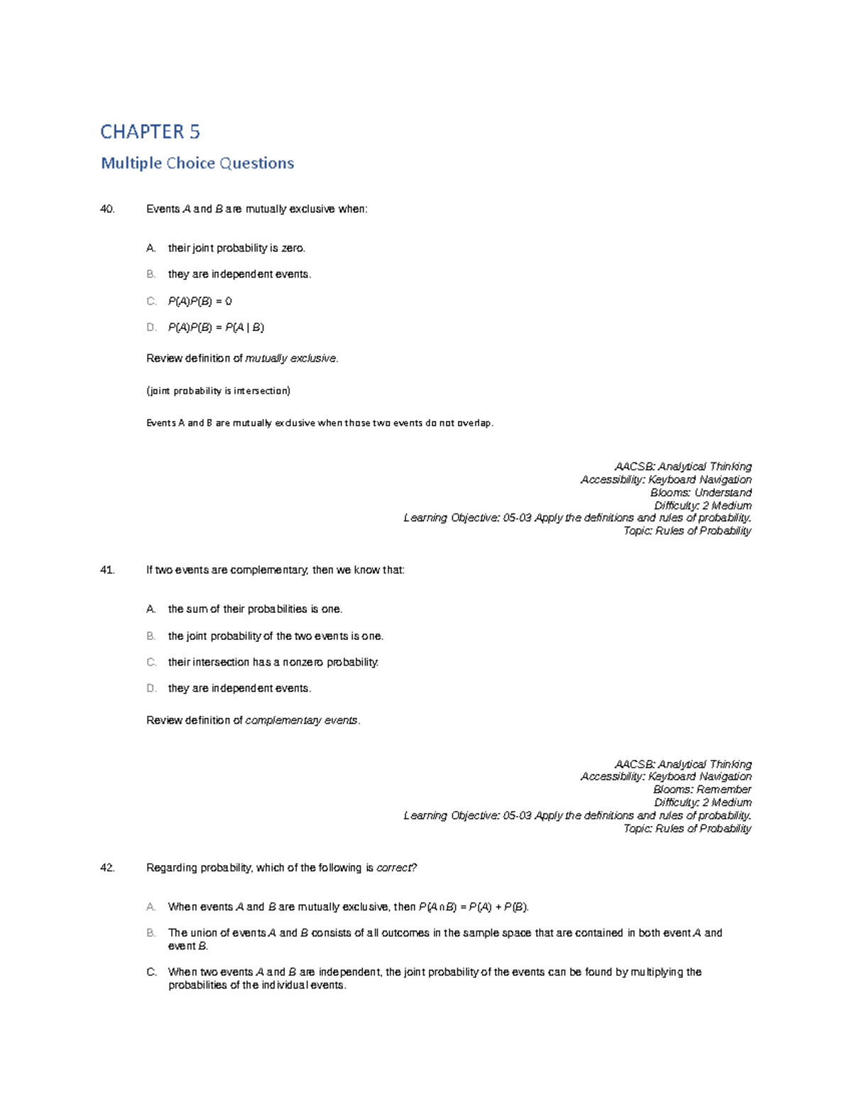 CHAPTER 5 Probability Concepts and Contingency Tables - Studocu