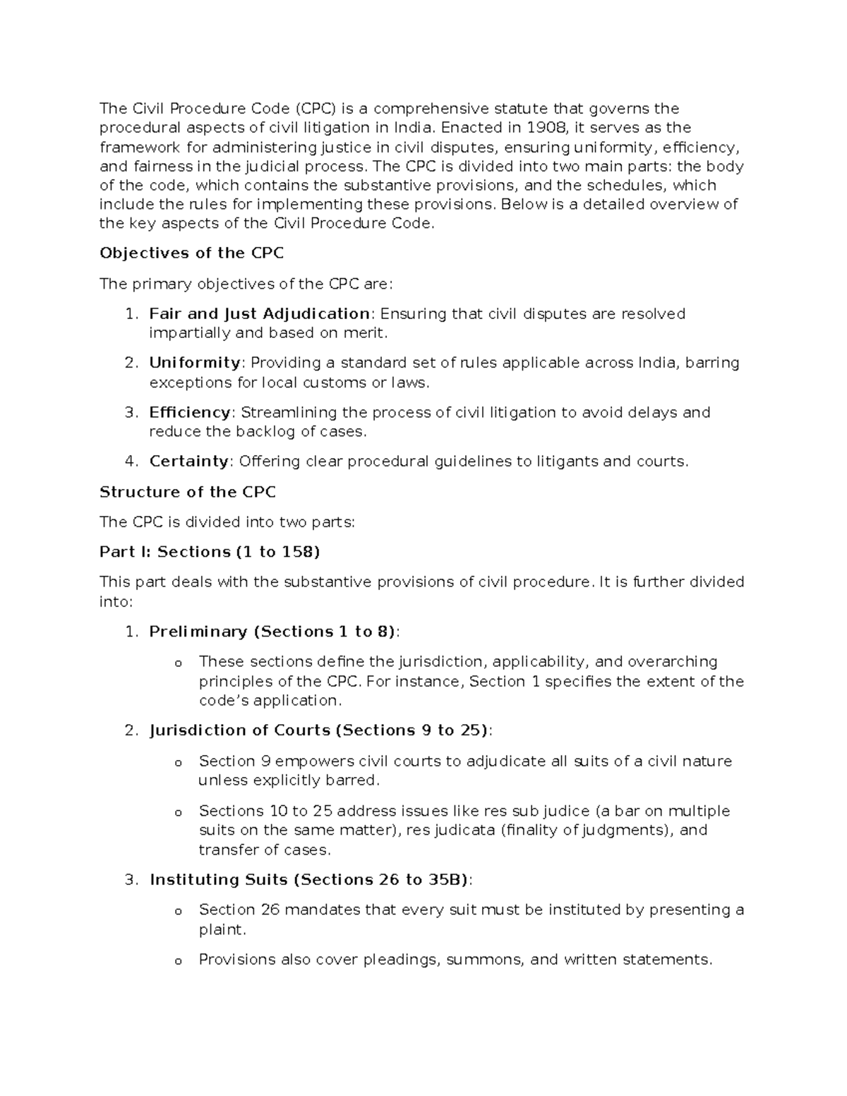 The Civil Procedure Code - Enacted in 1908, it serves as the framework ...