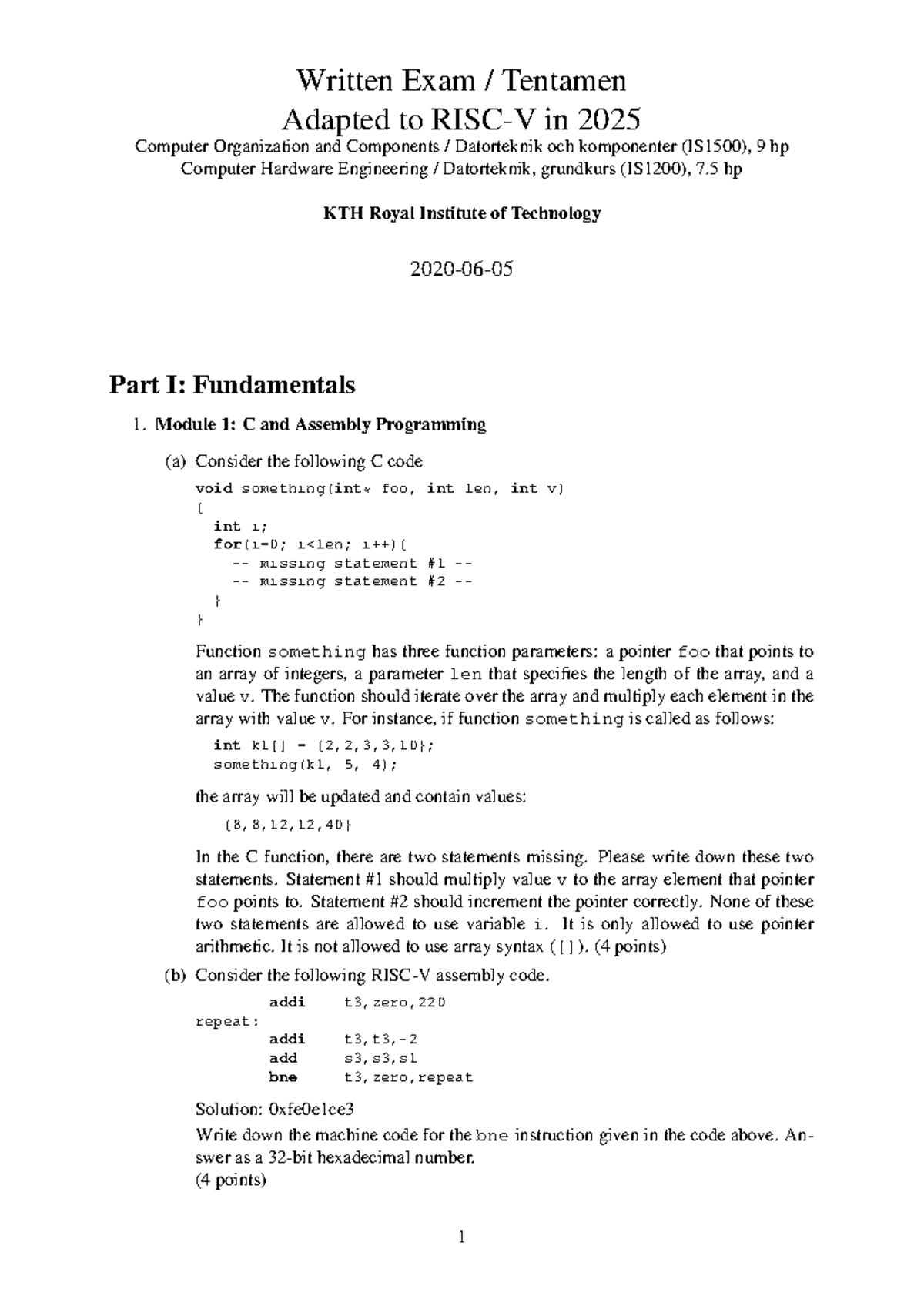 IS1500 & IS1200 Written Exam: Computer Organization & Hardware ...