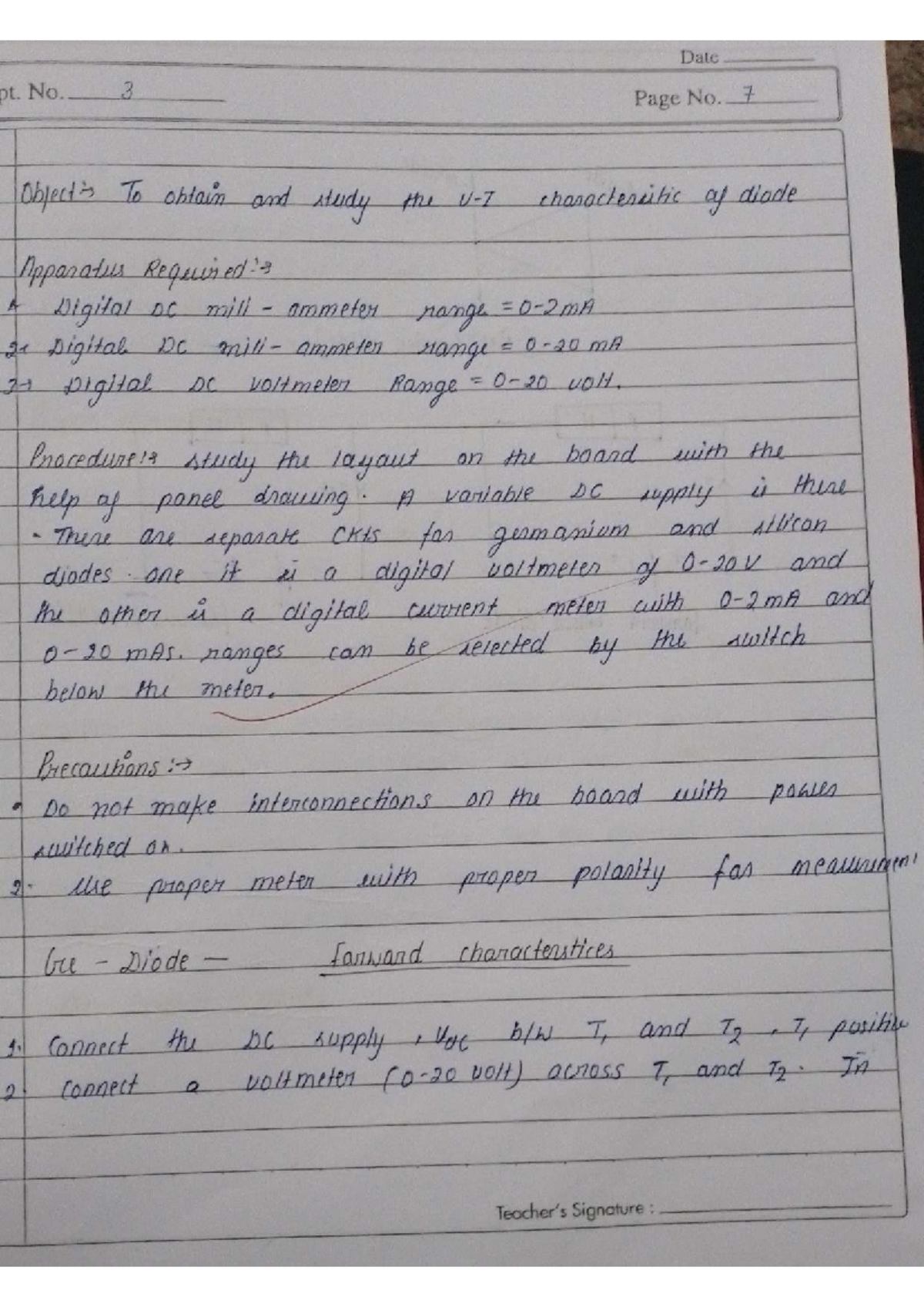Electronics Lab Experiment: Diode Characteristics Study (Expt. No. 3 ...