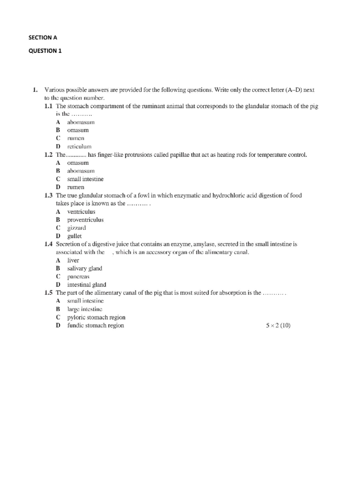 TEST 1 - Practice Questions on Ruminant Digestion (L2) - Studocu