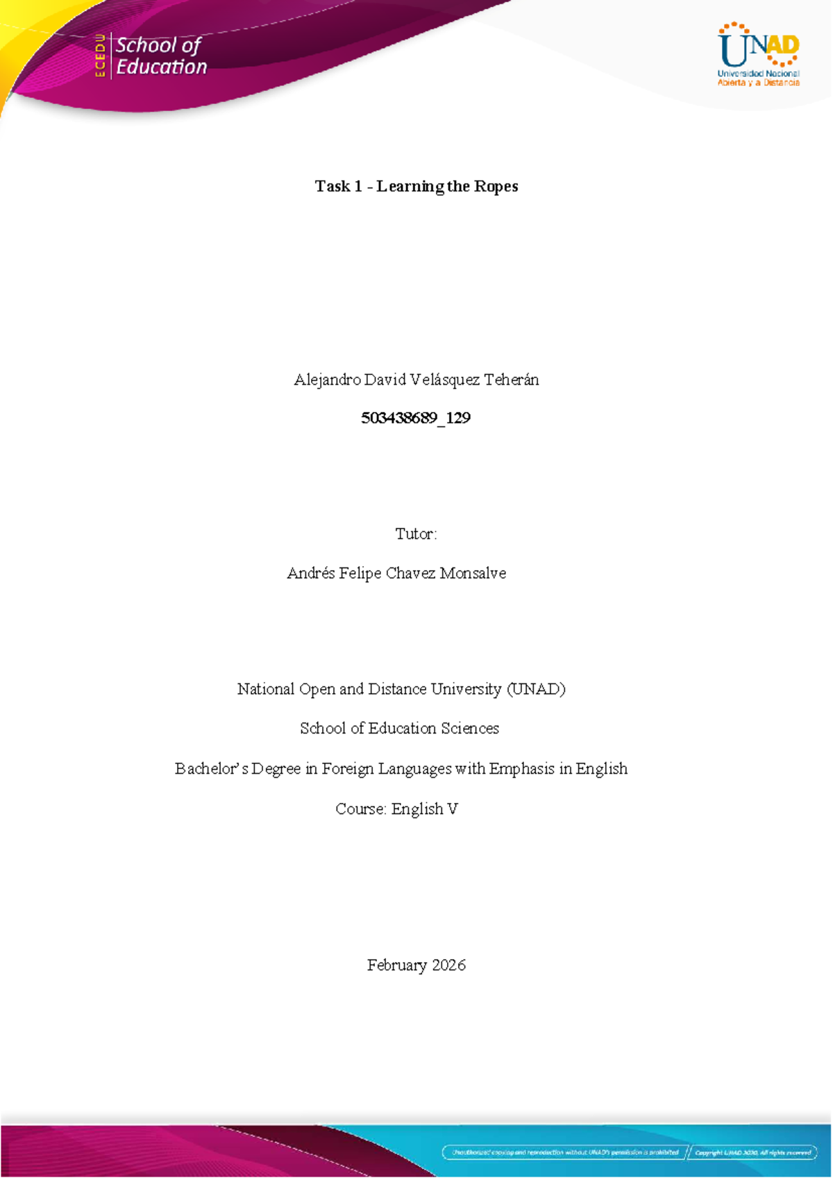 Task 1 - Learning Guide: Personal Reflection on English V Progress ...