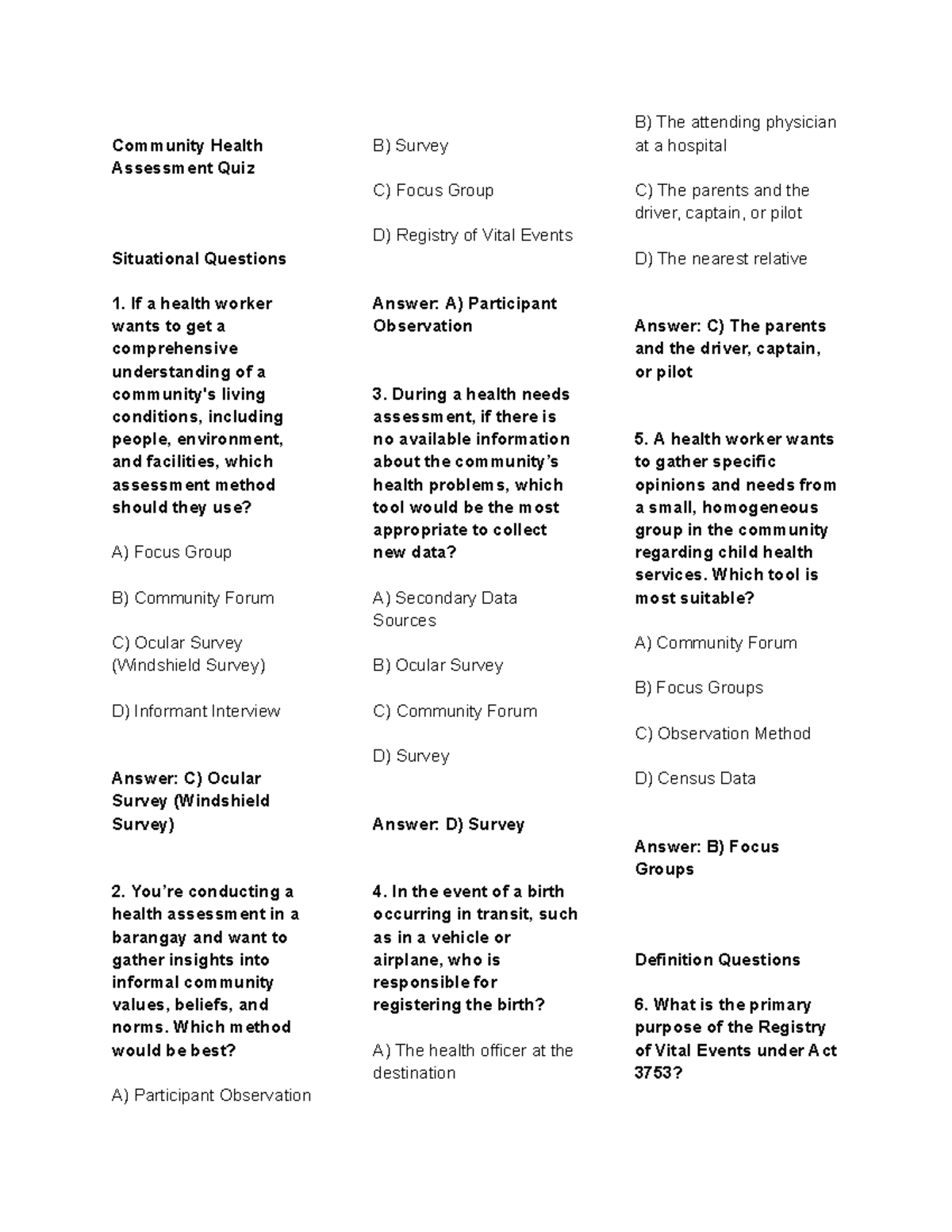 MID PQS 1-1 - Practice quiz - Community Health Assessment Quiz ...
