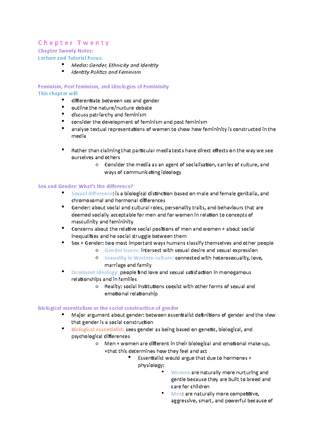 Gender and Ethnicity: Lecture Notes on Feminism and Masculinity - Studocu