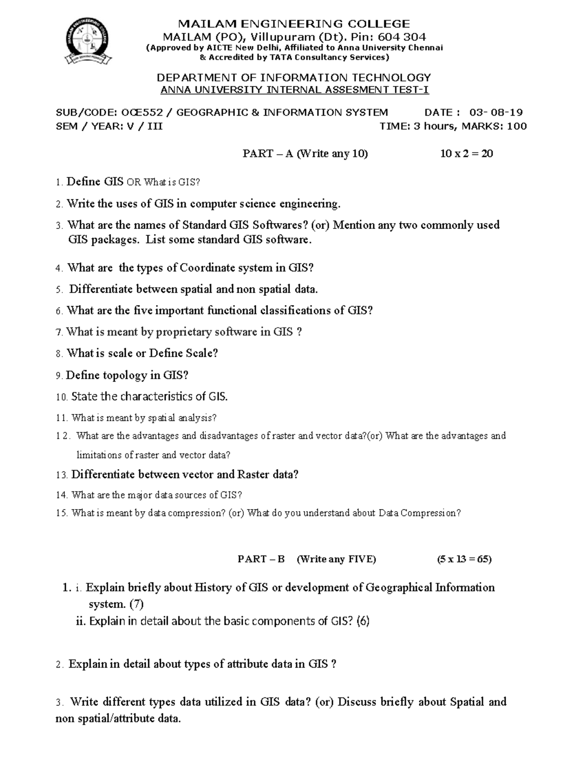 Mailam Engineering College Mailam PO Vil - MAILAM ENGINEERING COLLEGE ...