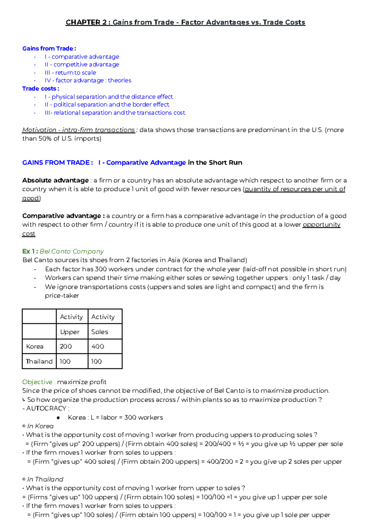 CHAPTER 2: Gains from Trade - Factor Advantages vs. Trade Costs - Studocu