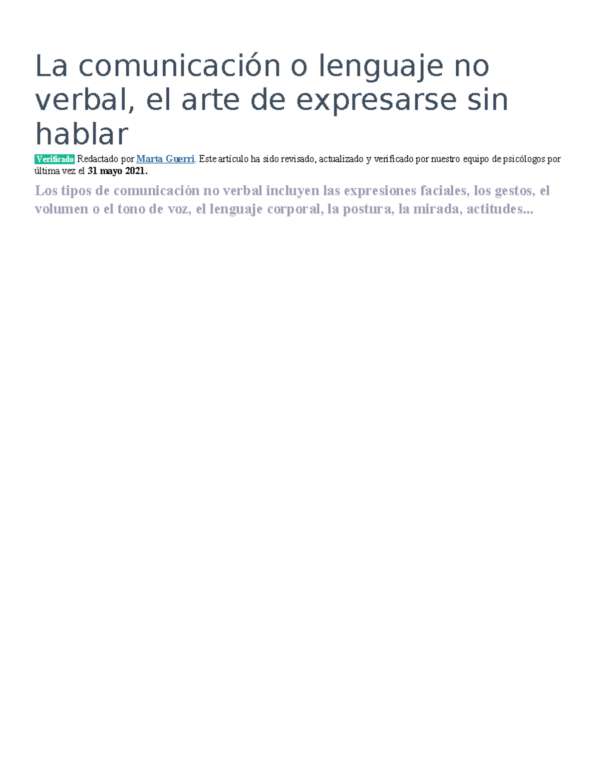 Comunicación No Verbal: El Arte de Expresarse Sin Palabras - Studocu