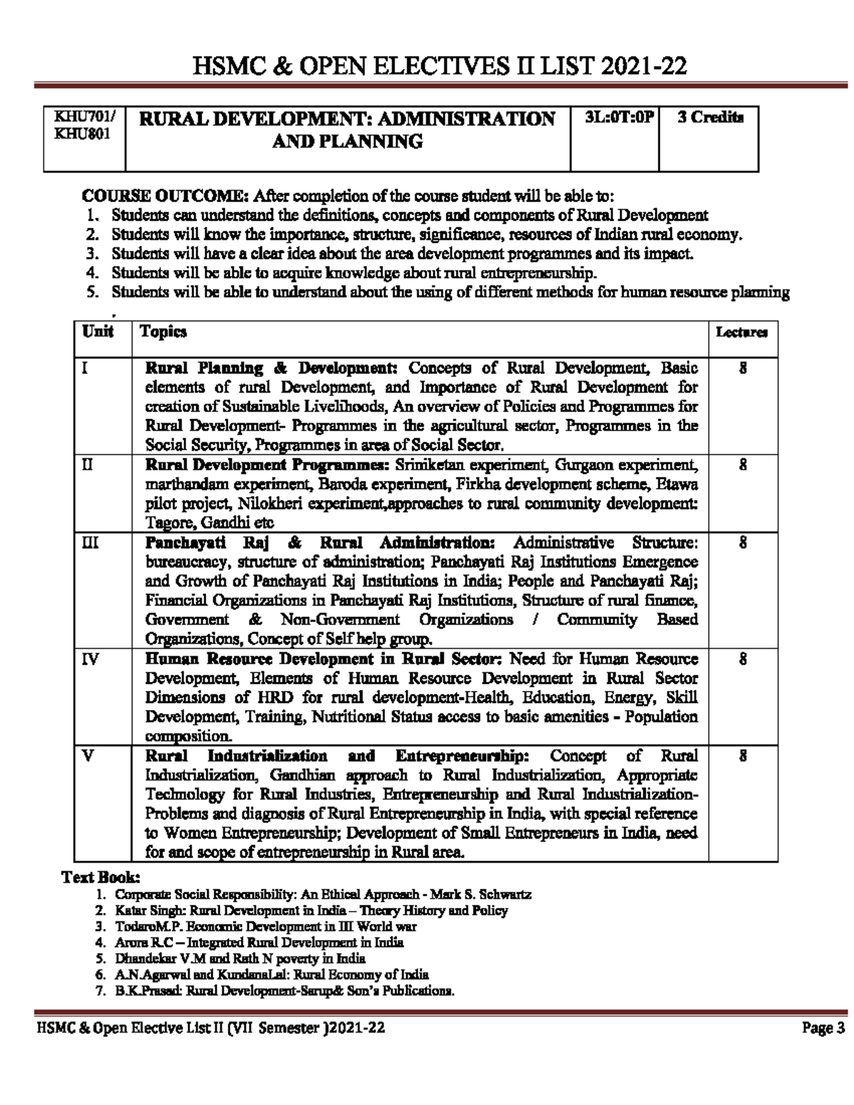 RDAP - RDAP - HSMC OPEN ELECTIVES II LIST RURAL DEVELOPMENT ...