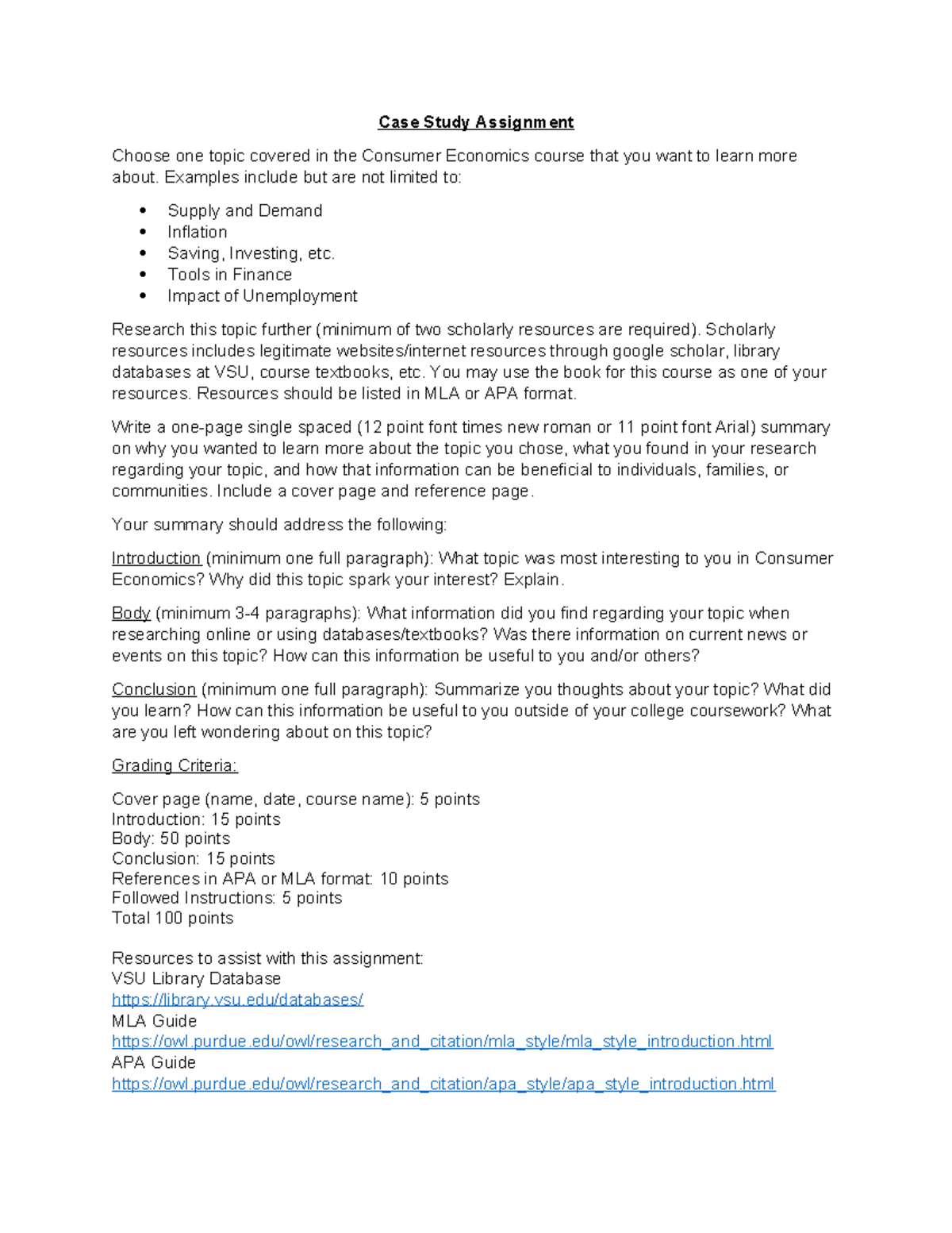 Case Study Assignment FACS 201 - Case Study Assignment Choose one topic ...