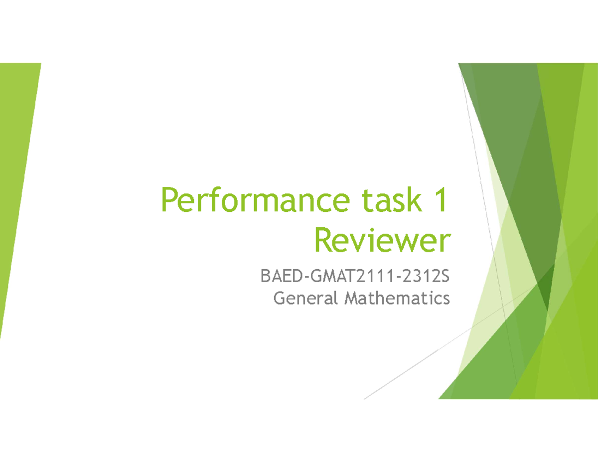 Performance Task 1 Gen Math - BS Information Technology - Performance ...