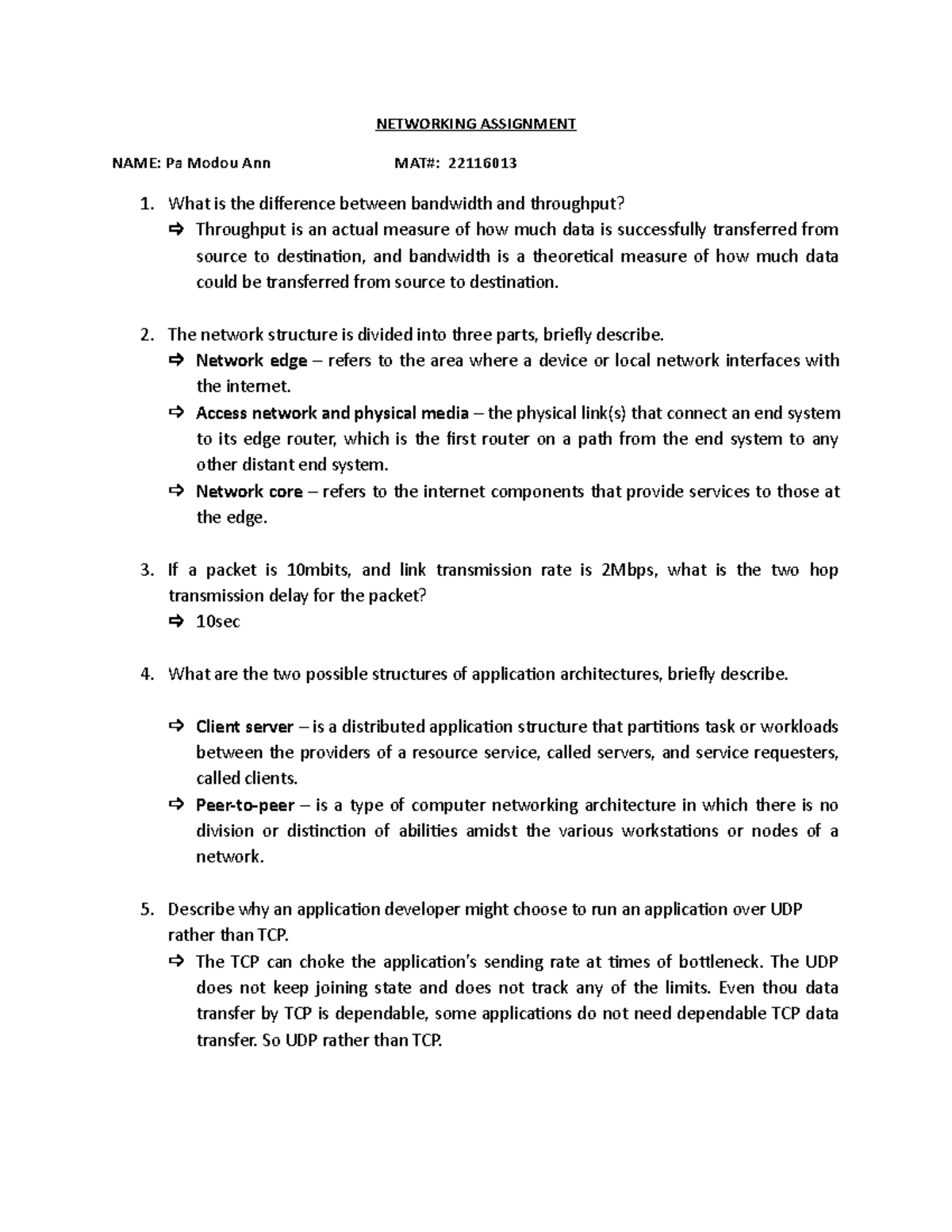Networking Assignment - NETWORKING ASSIGNMENT NAME: Pa Modou Ann MAT ...