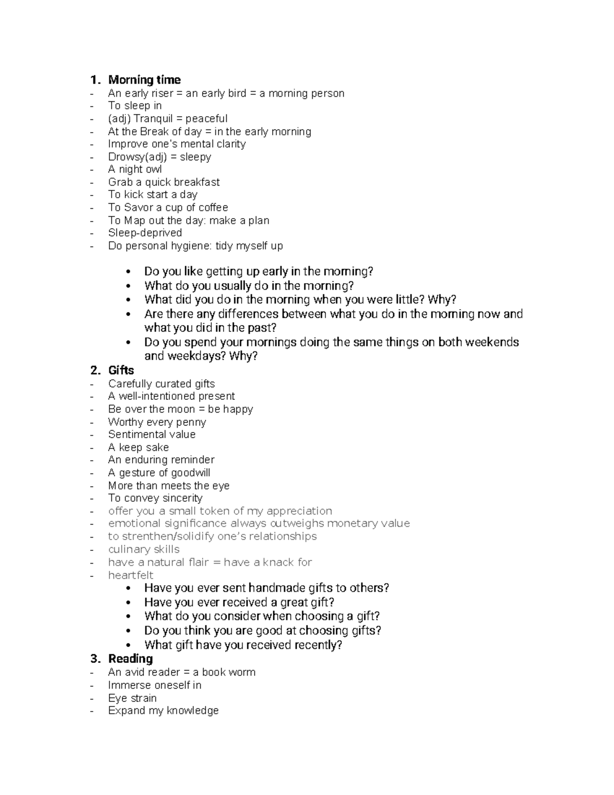 Speaking PART 1 QUY 1 2026: Morning Routines, Gifts, and More - Studocu