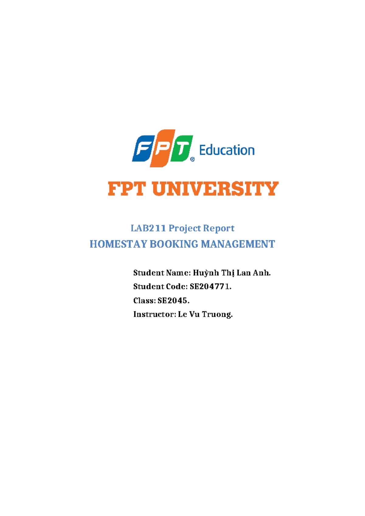 LAB211 Project Report: Homestay Booking Management System - Studocu