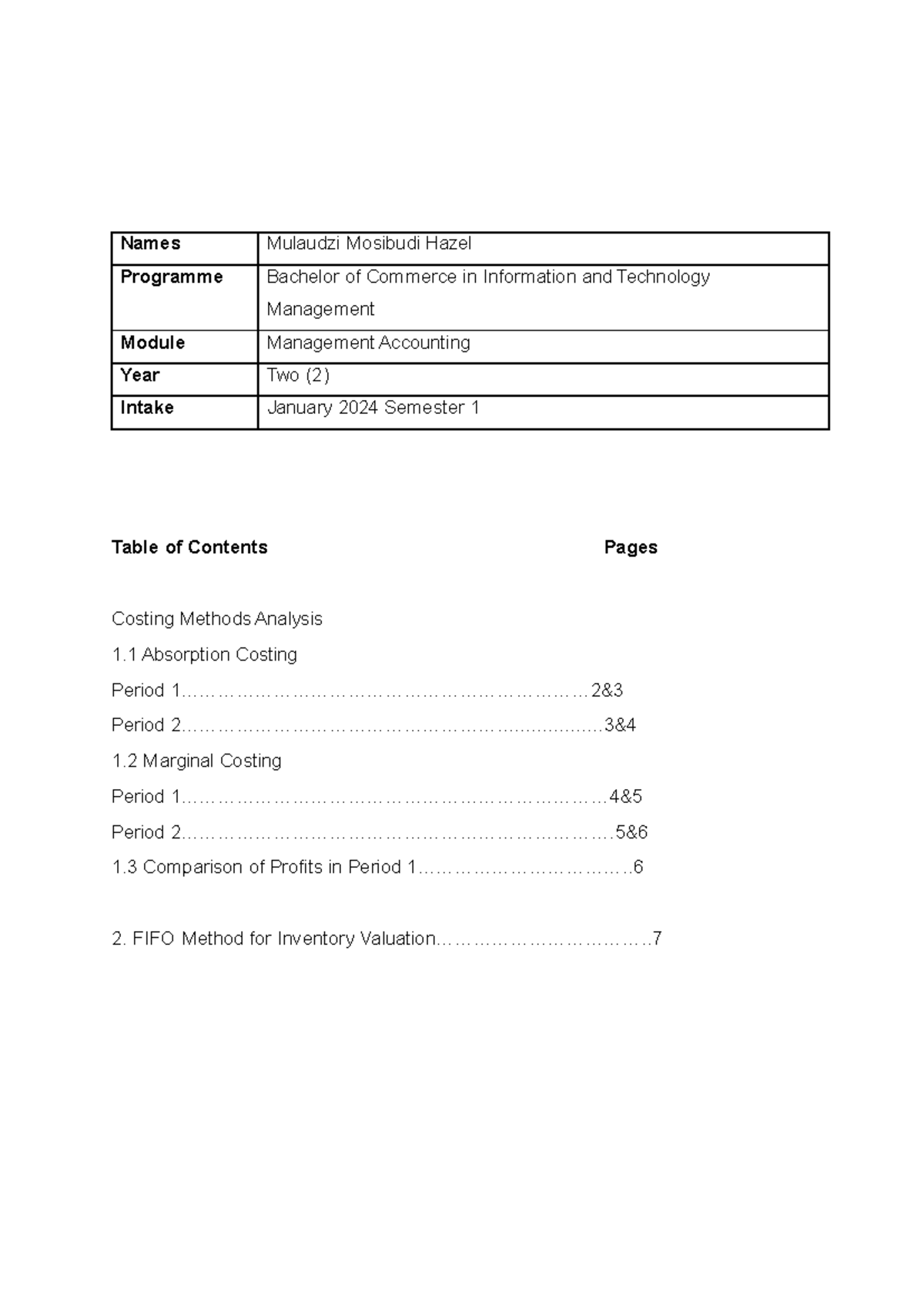 Management Accounting Case Study: Costing Methods Analysis - Studocu