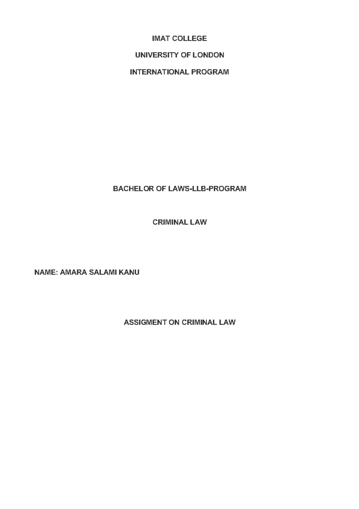 LLB Criminal Law Assignment: Liability for Omission and Causation - Studocu