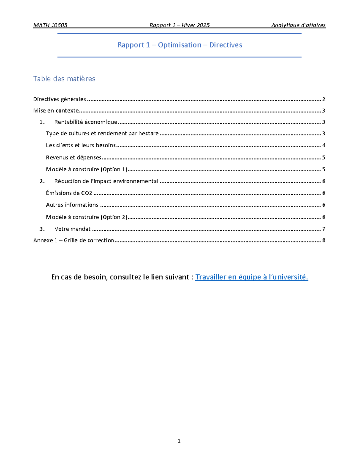 MATH 10605 Rapport 1 Hiver 2025 : Optimisation et Analyse Économique ...