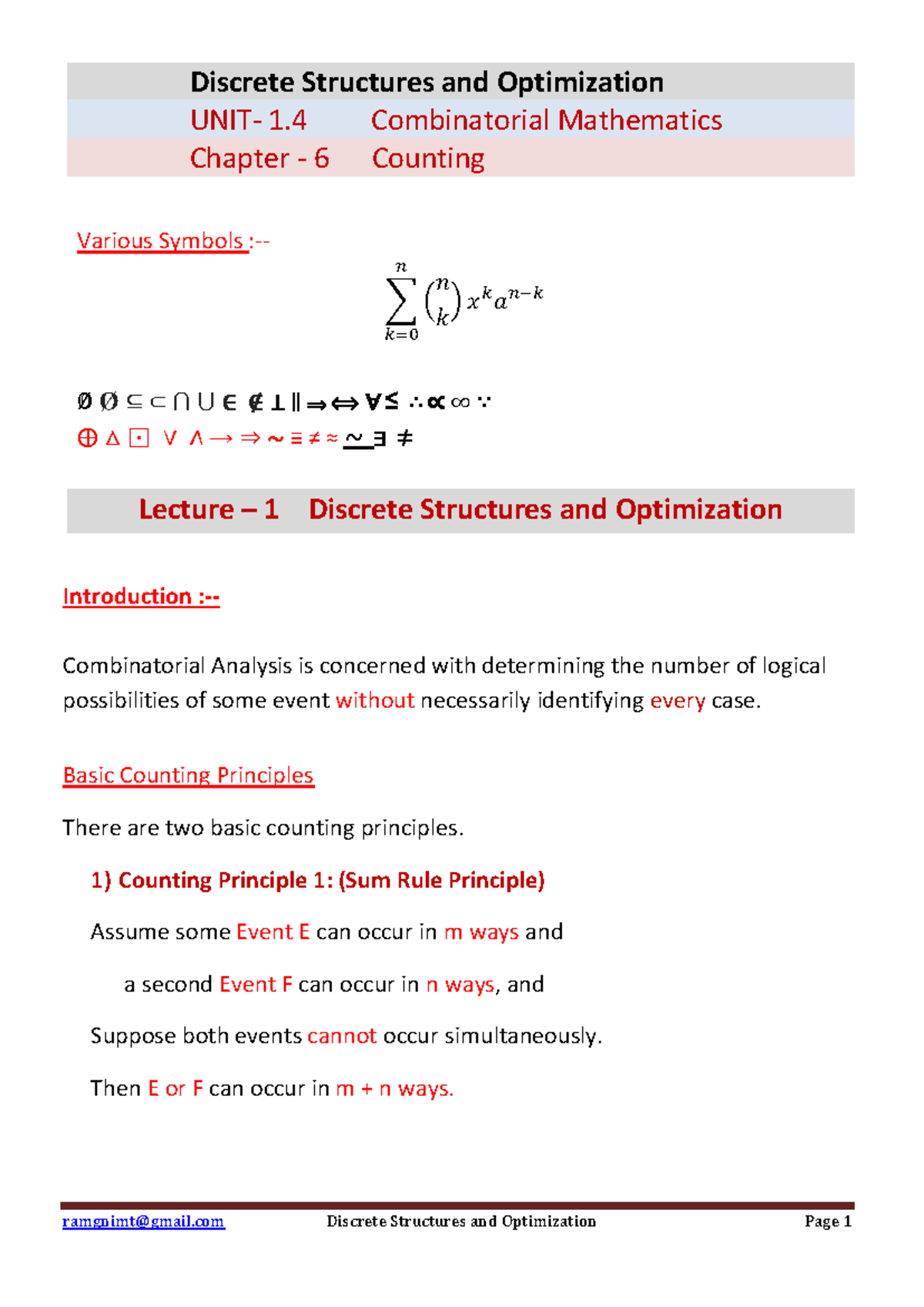 DSO Lecture Notes: 1.4 on Counting and Combinatorial Math - Studocu