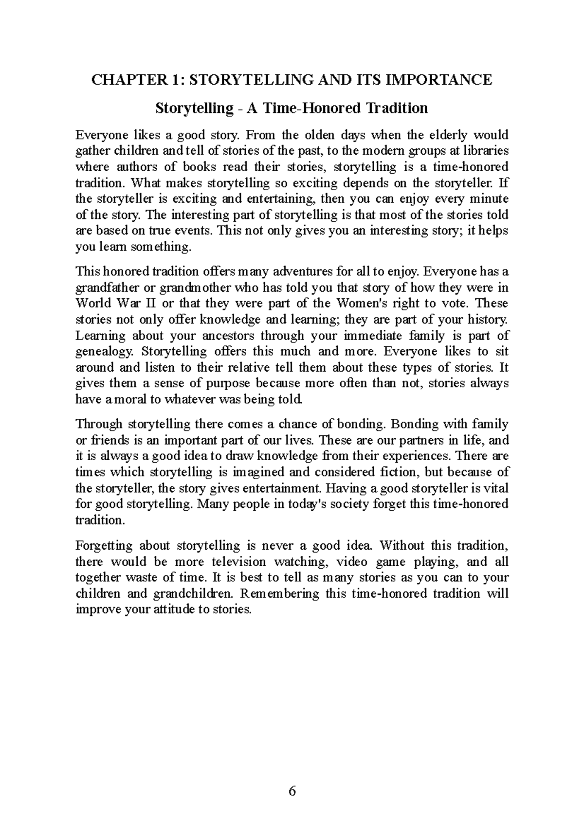 CHAPTER 1: STORYTELLING AND ITS IMPORTANCE (1 CAP) - Studocu