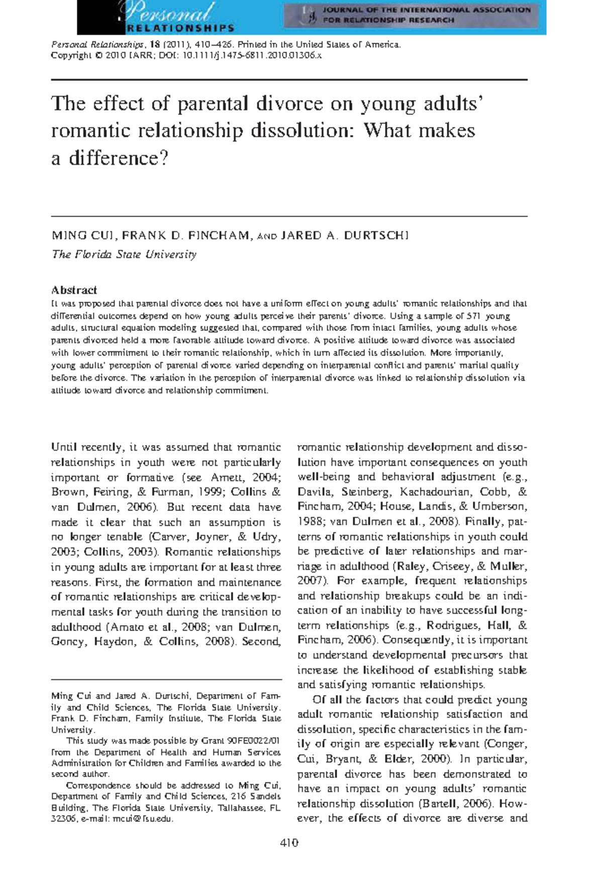 The Impact of Parental Divorce on Young Adult Romantic Relationships: A ...