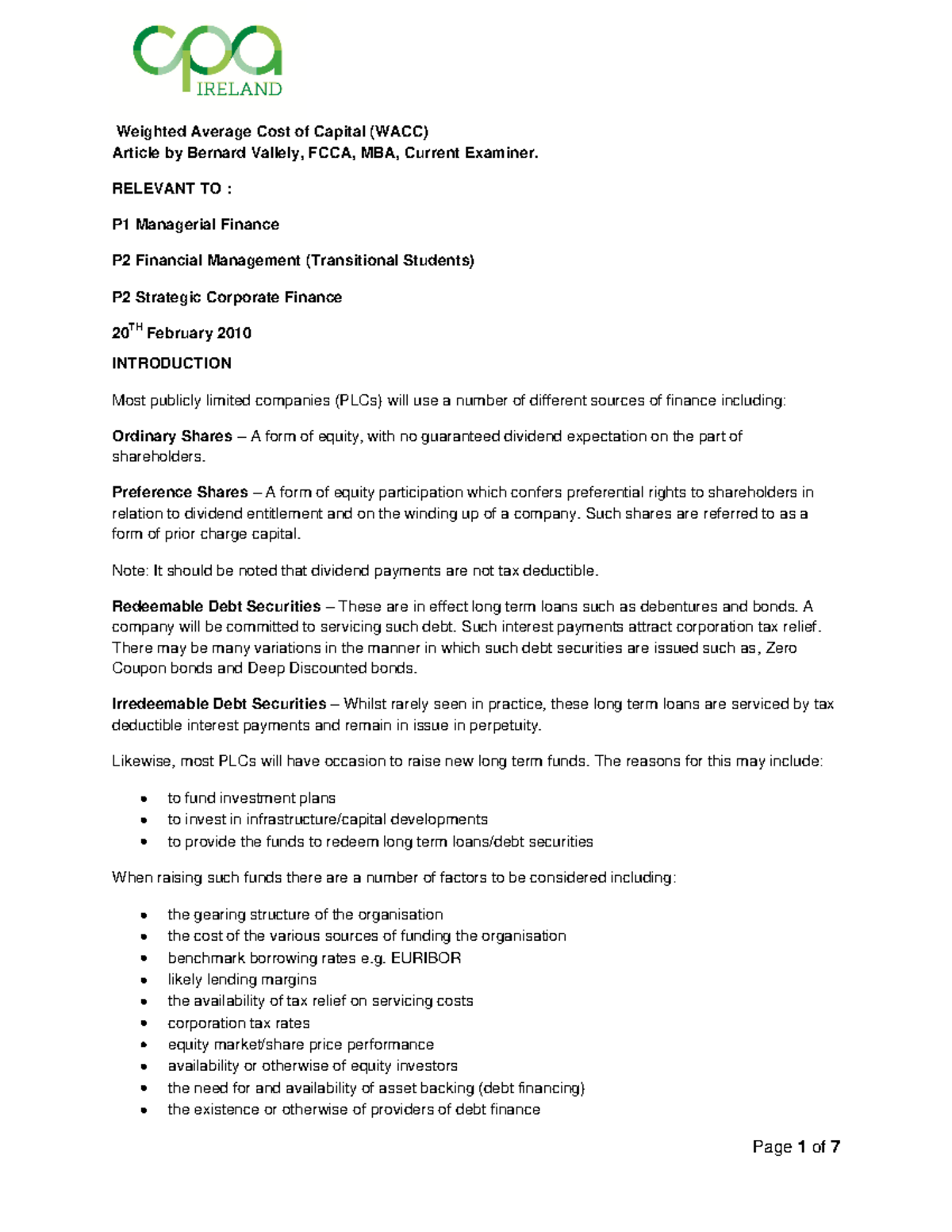 WACC Analysis and Calculation for Diamond PLC - P1 Managerial Finance ...