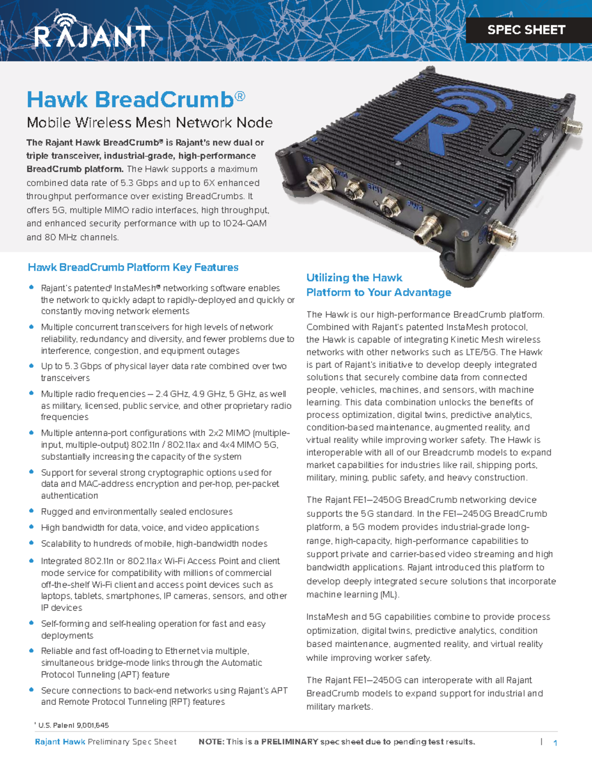 Rajant Hawk Spec Sheet 121725: Advanced Wireless Mesh Node Features ...