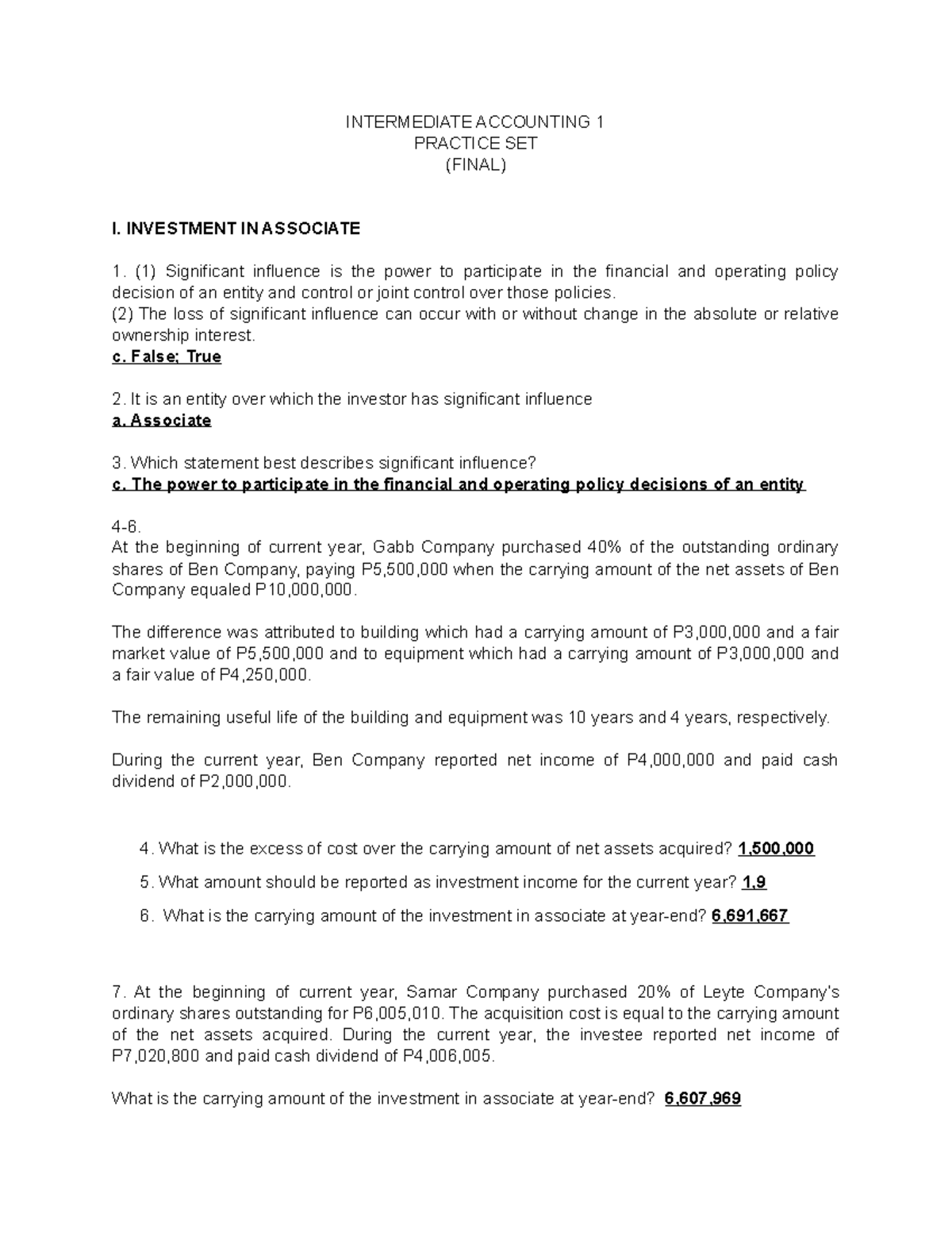 Practice-SET- Final - ... - INTERMEDIATE ACCOUNTING 1 PRACTICE SET ...