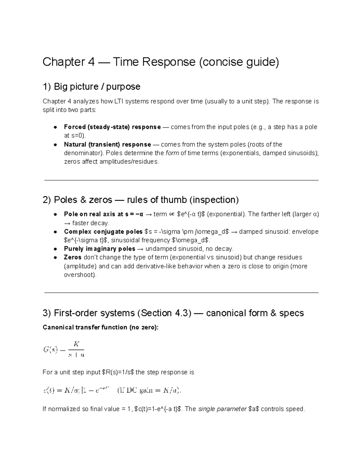 W4ELEC372 - Chapter 4 Time Response Overview and Key Concepts - Studocu
