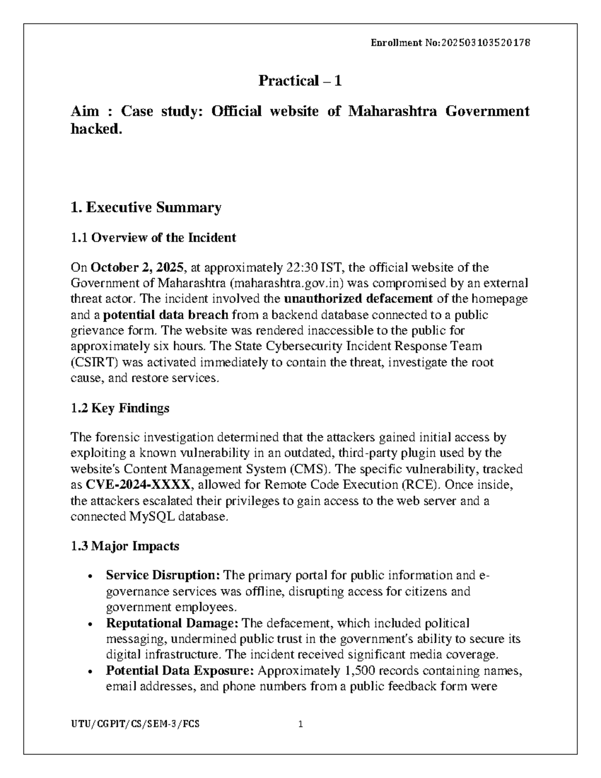 Practical 1 - Case Study on Maharashtra Government Website Hacking ...