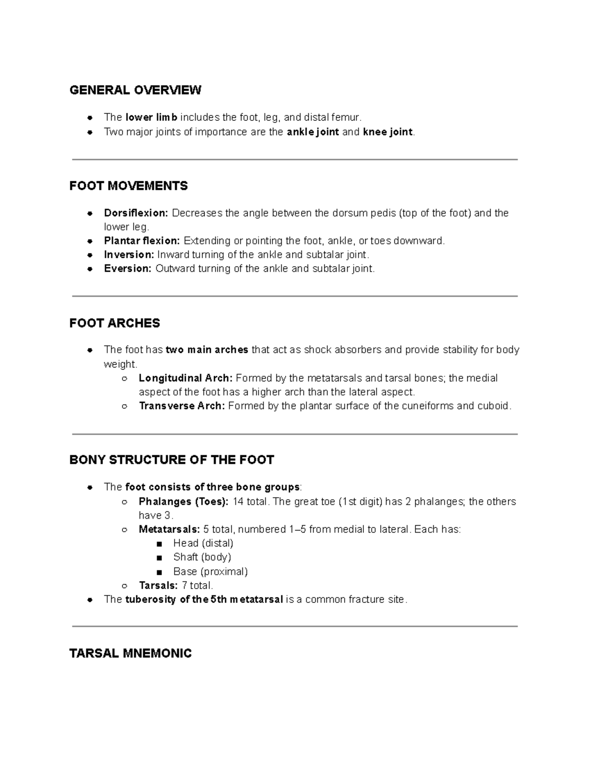 RAD 171: Comprehensive Notes on Foot, Ankle, and Leg Imaging ...