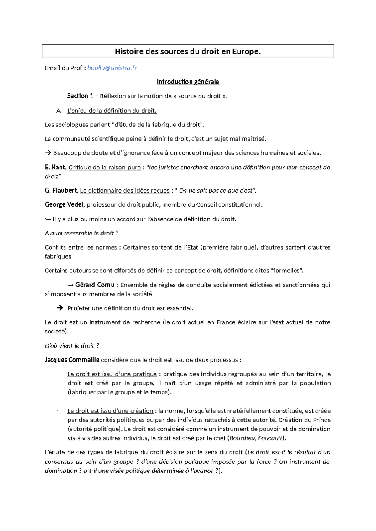 Histoire des sources du droit en Europe - Email du Prof : boullu ...