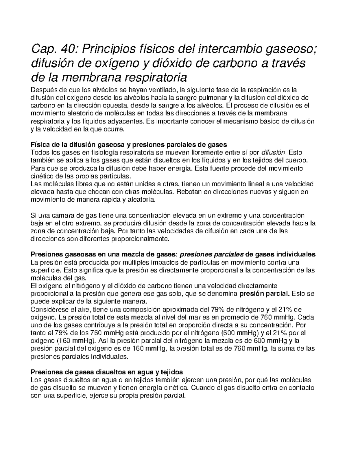 Resumen de Cap. 40: Principios Físicos del Intercambio Gaseoso - Guyton - Document Preview