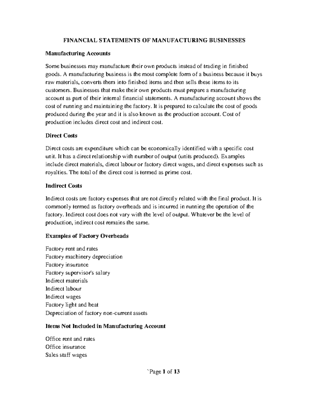 FIN 101: Manufacturing Accounts - Full Notes & Questions for Students ...