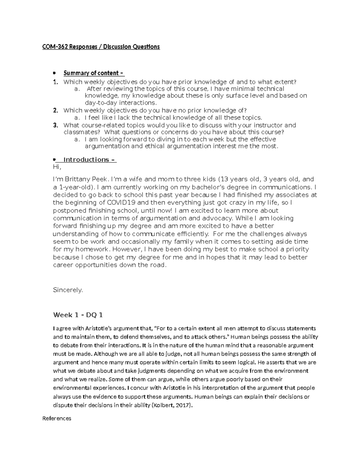 COM-362 Week 1-8 Discussion Questions Summary and Insights - Studocu