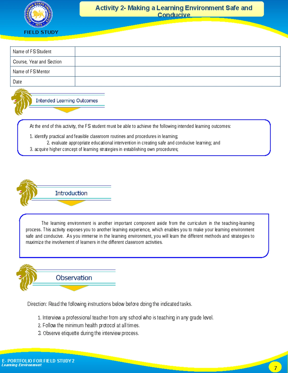 E-Portfolio for FS 2: Action Research Plan and Execution Guide - Studocu