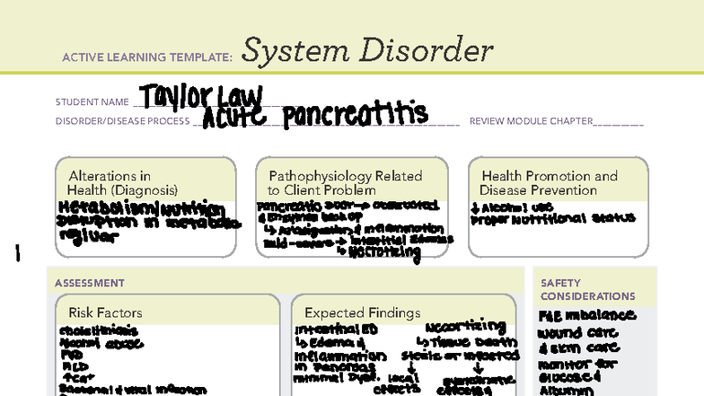 ACTIVE LEARNING TEMPLATE: Pancreatitis ALT Review and Nursing Care ...