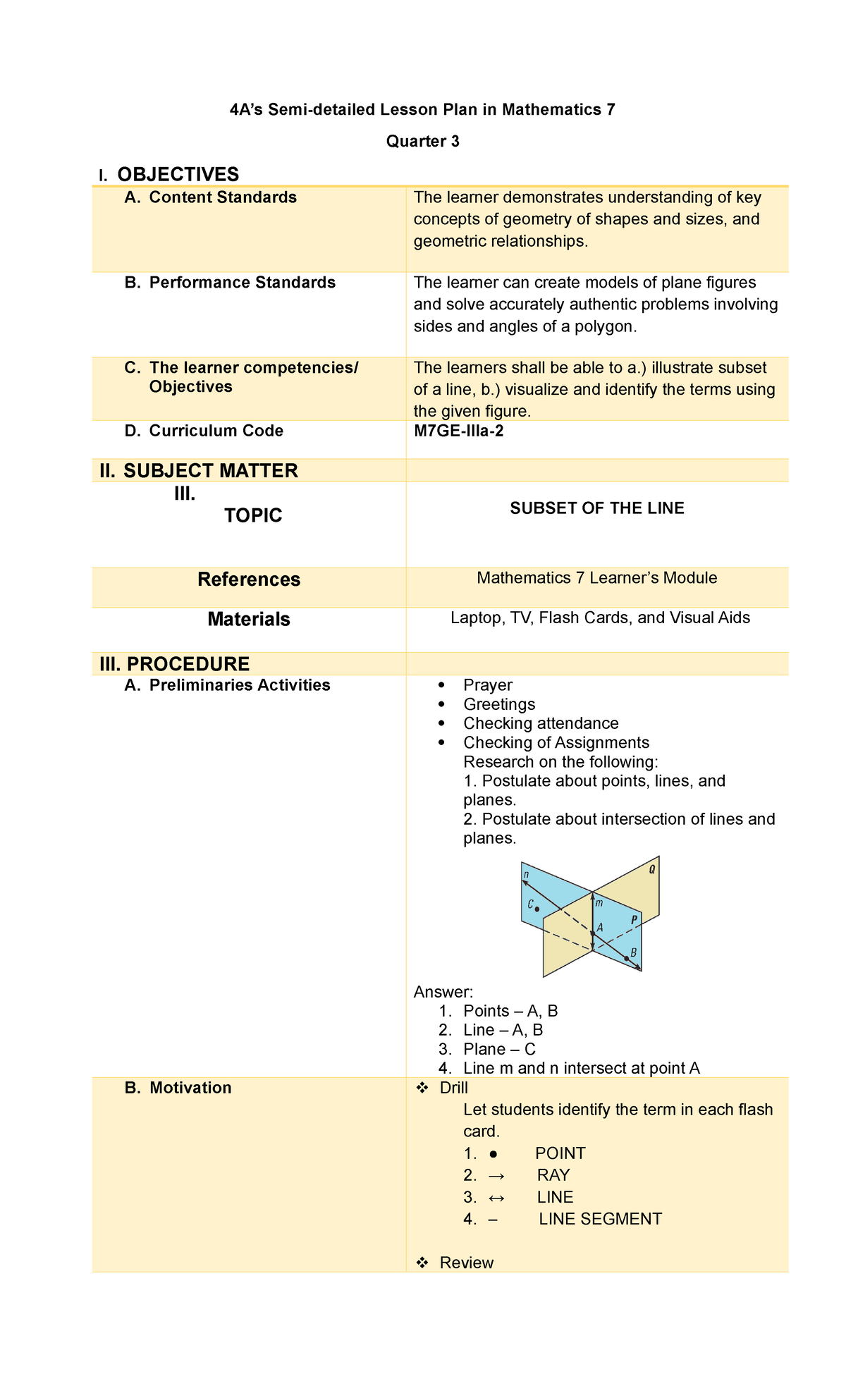 Lesson- Plans-Math 7 103 - 4A’s Semi-detailed Lesson Plan in ...